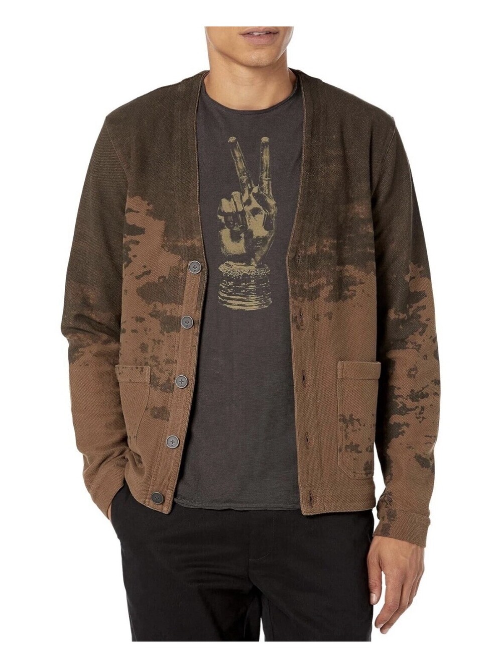 John Varvatos Mens Clayton Knit Button-Up Cardigan Size XS Soil
